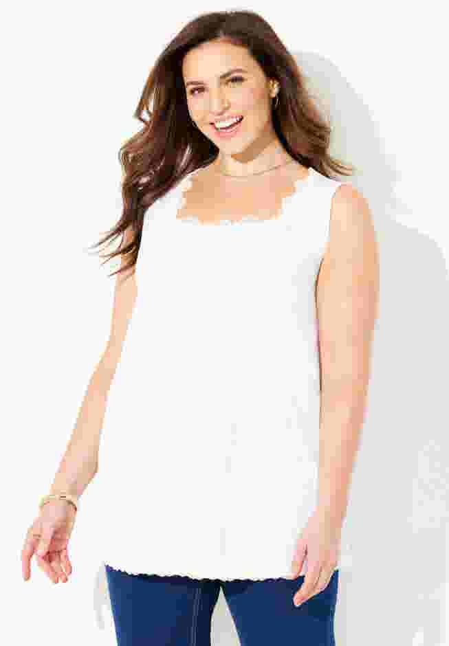 Square-Neck Lace Trim Tank image number 0