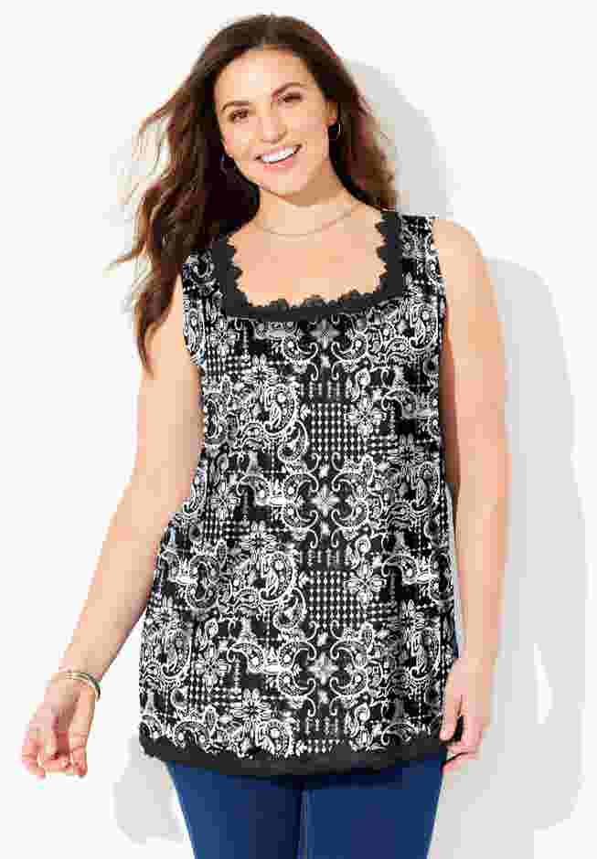 Square-Neck Lace Trim Tank image number 0