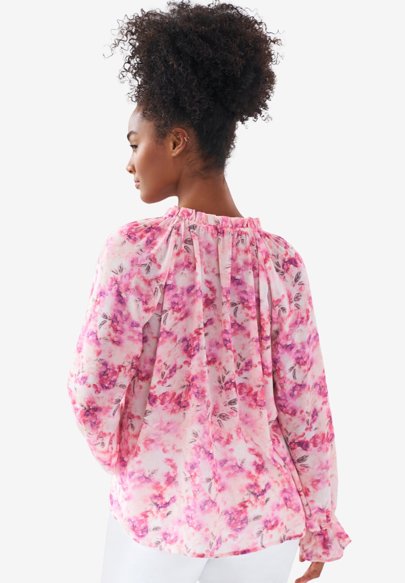 Keyhole Ruffle Trim Blouse image number 1