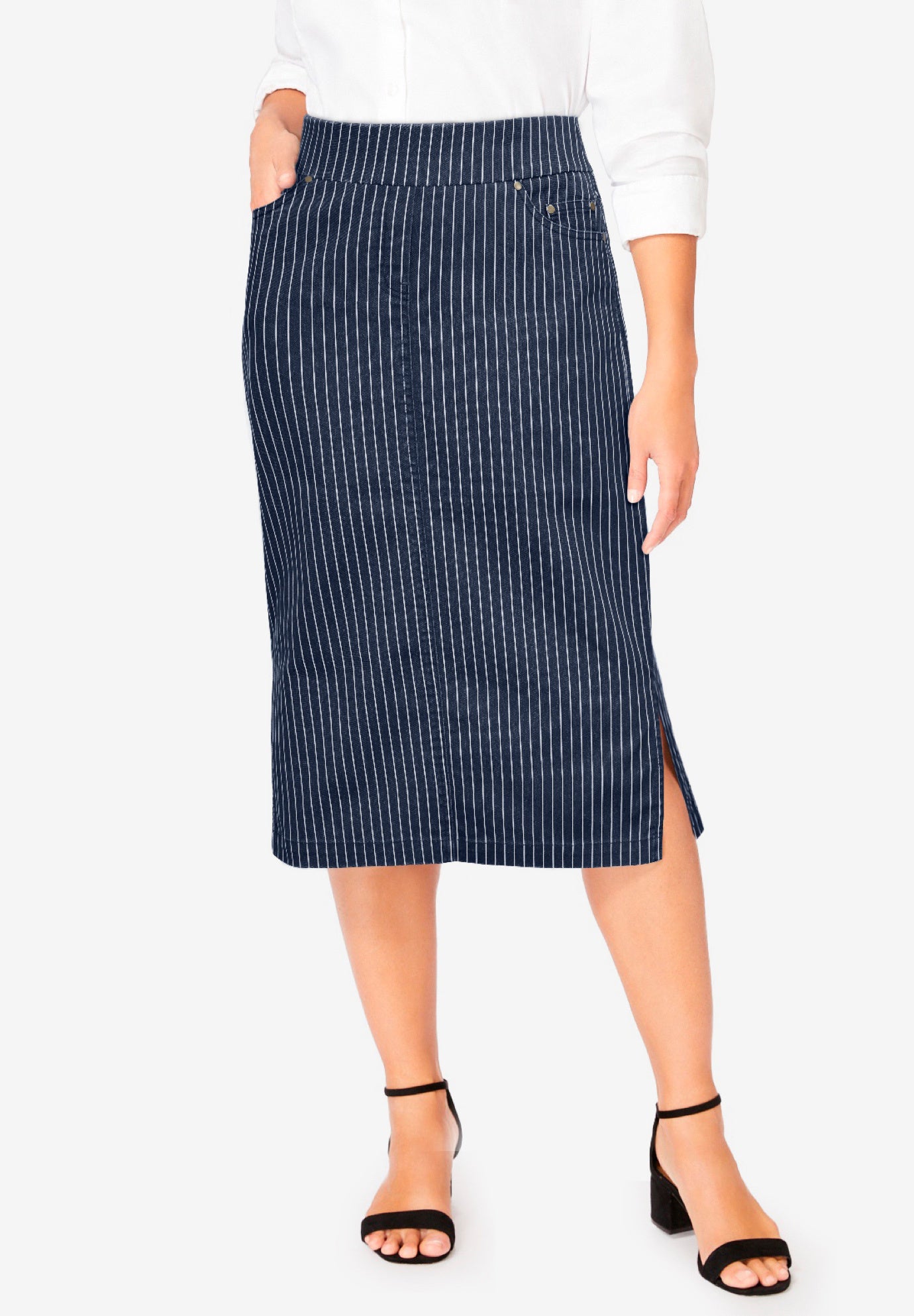 Comfort Waist Stretch Denim Midi Skirt image number 0