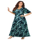 Plus Size Hand Crinkled Flutter-Sleeve Maxi Dress image number null