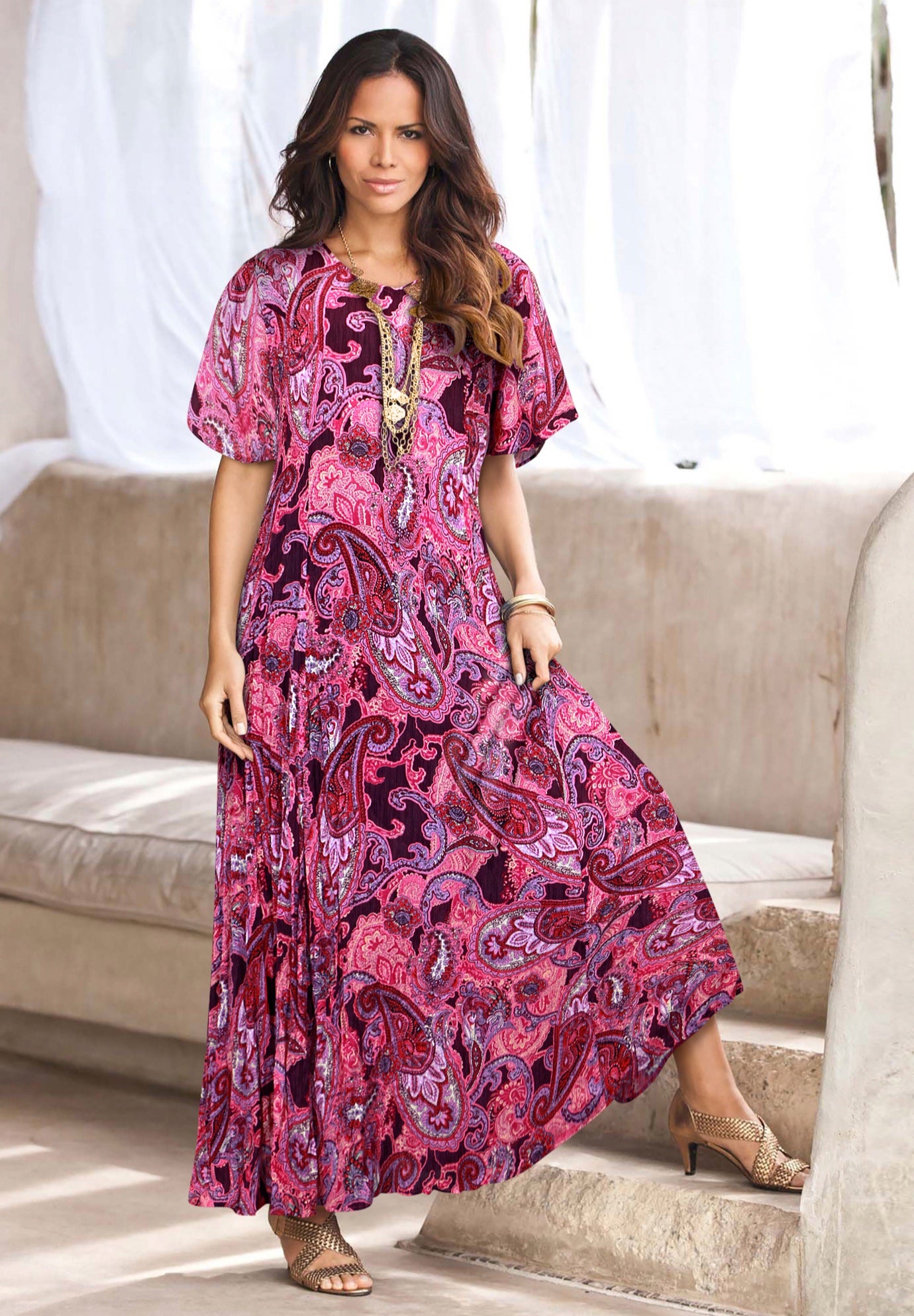 Plus Size Hand Crinkled Flutter-Sleeve Maxi Dress image number 0