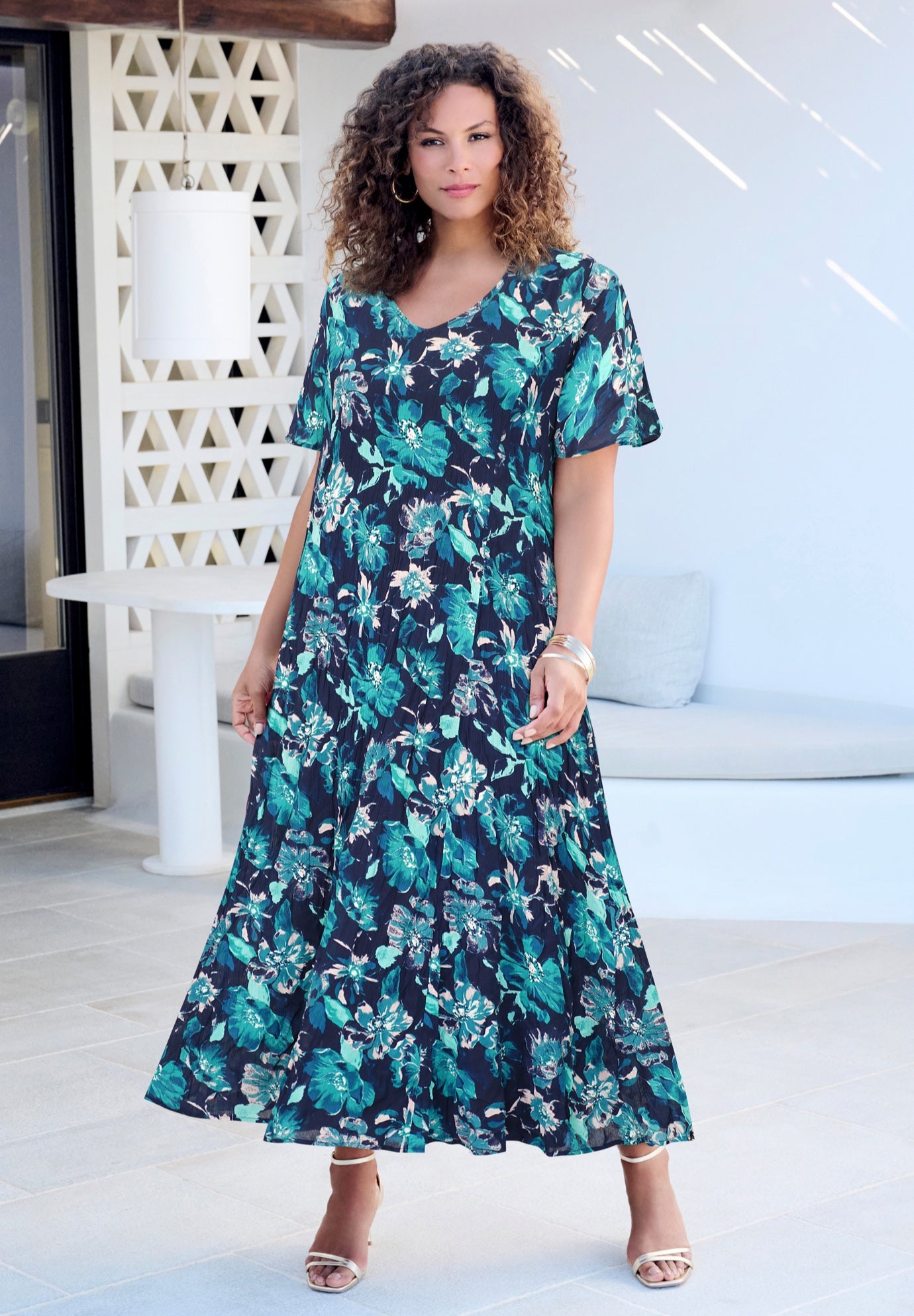 Plus Size Hand Crinkled Flutter-Sleeve Maxi Dress image number 0