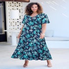 Plus Size Hand Crinkled Flutter-Sleeve Maxi Dress image number null