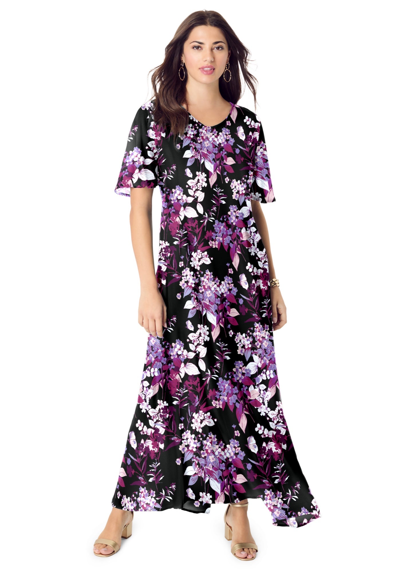 Plus Size Hand Crinkled Flutter-Sleeve Maxi Dress image number 0