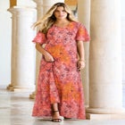 Plus Size Hand Crinkled Flutter-Sleeve Maxi Dress image number null