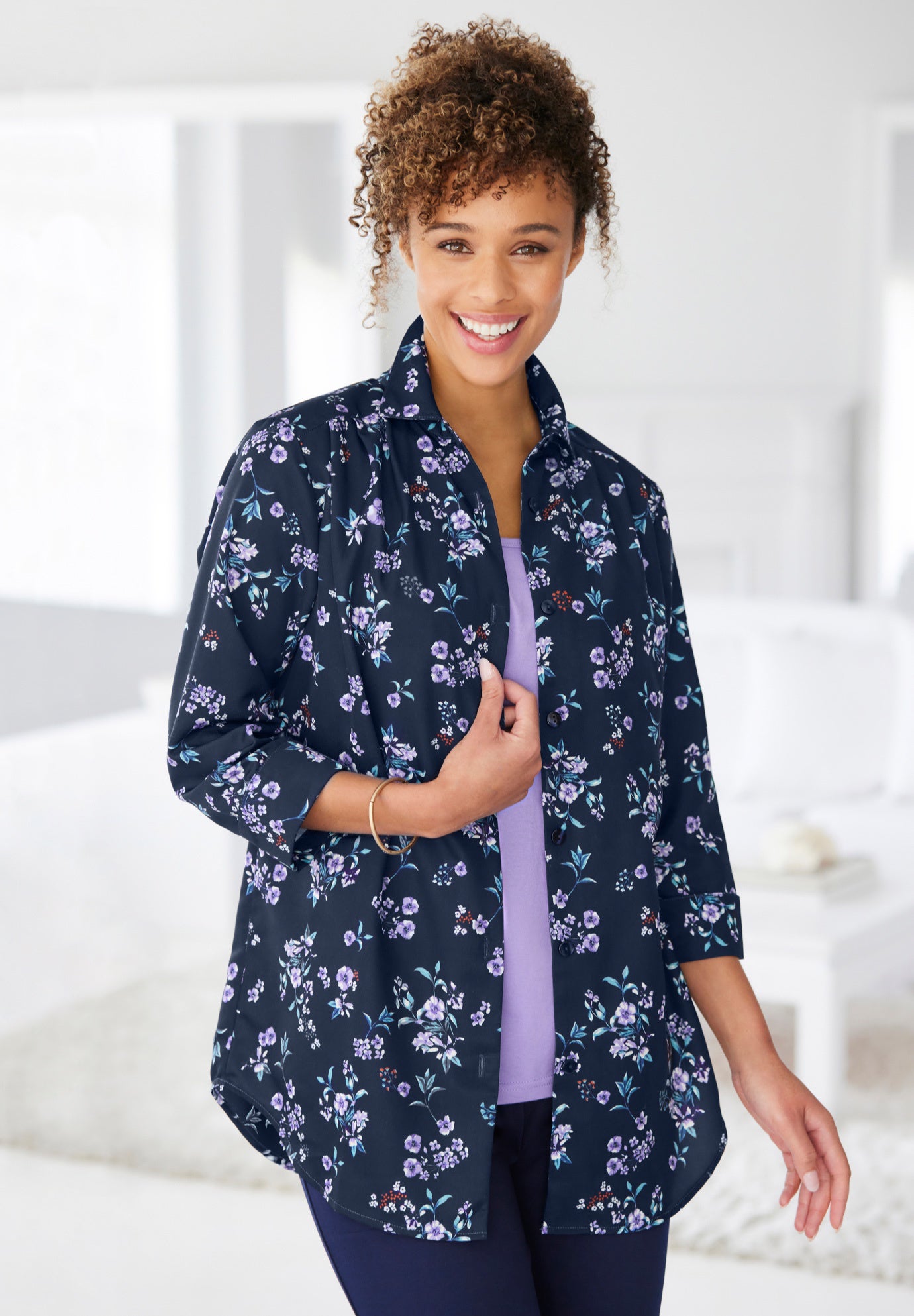 No Iron Three-Quarter Sleeve Peachskin Shirt image number 0