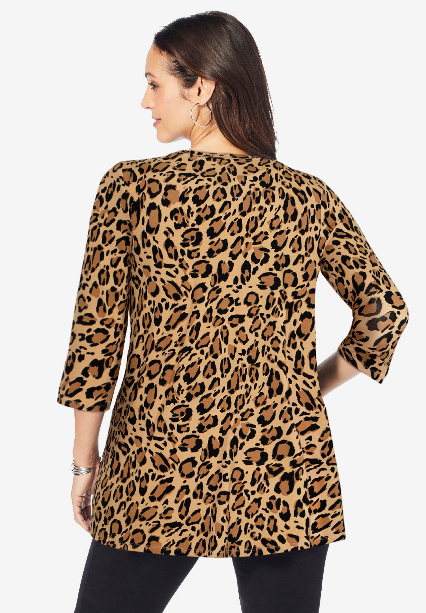 Stretch Knit Swing Tunic, Season-Spanning Style, Natural