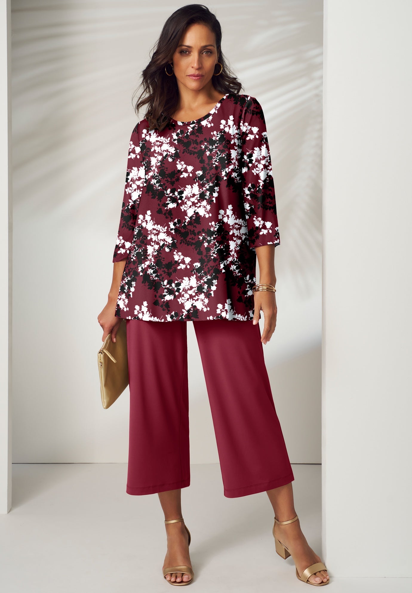 Stretch Knit Swing Tunic, Season-Spanning Style, Natural