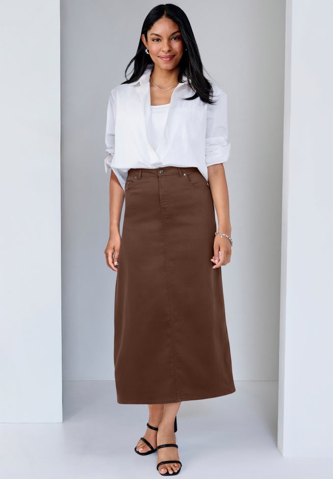 True Fit Stretch Denim Midi Skirt image number 1