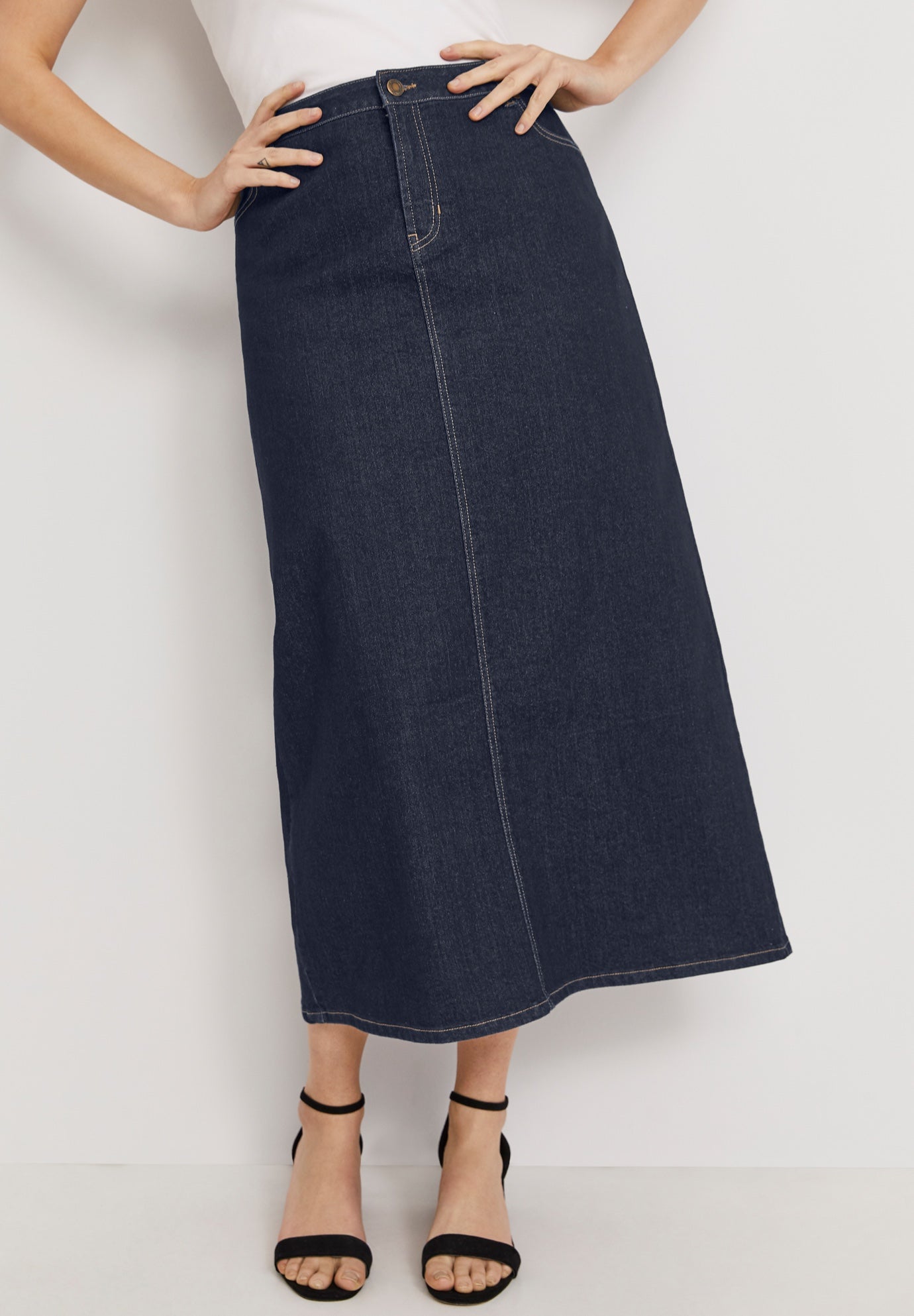 True Fit Stretch Denim Midi Skirt image number 0