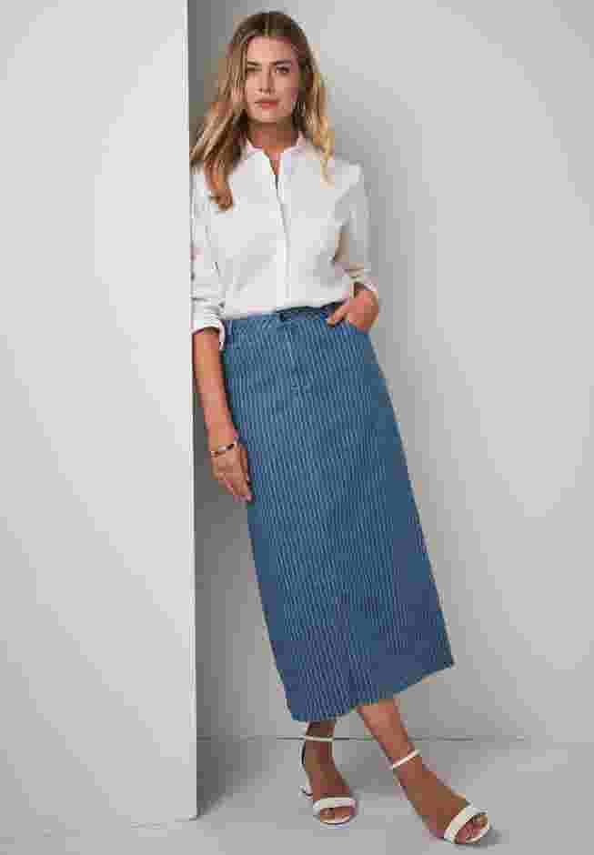 True Fit Stretch Denim Midi Skirt image number 3