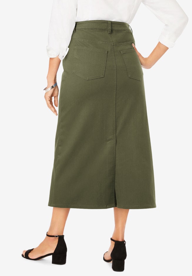 True Fit Stretch Denim Midi Skirt image number 2
