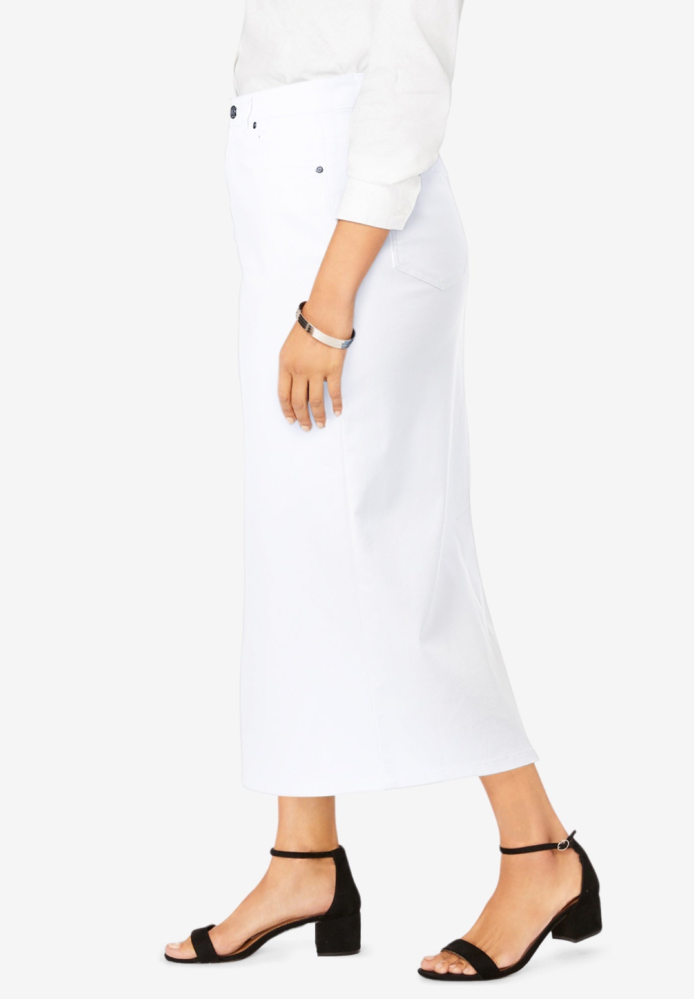 True Fit Stretch Denim Midi Skirt image number 3