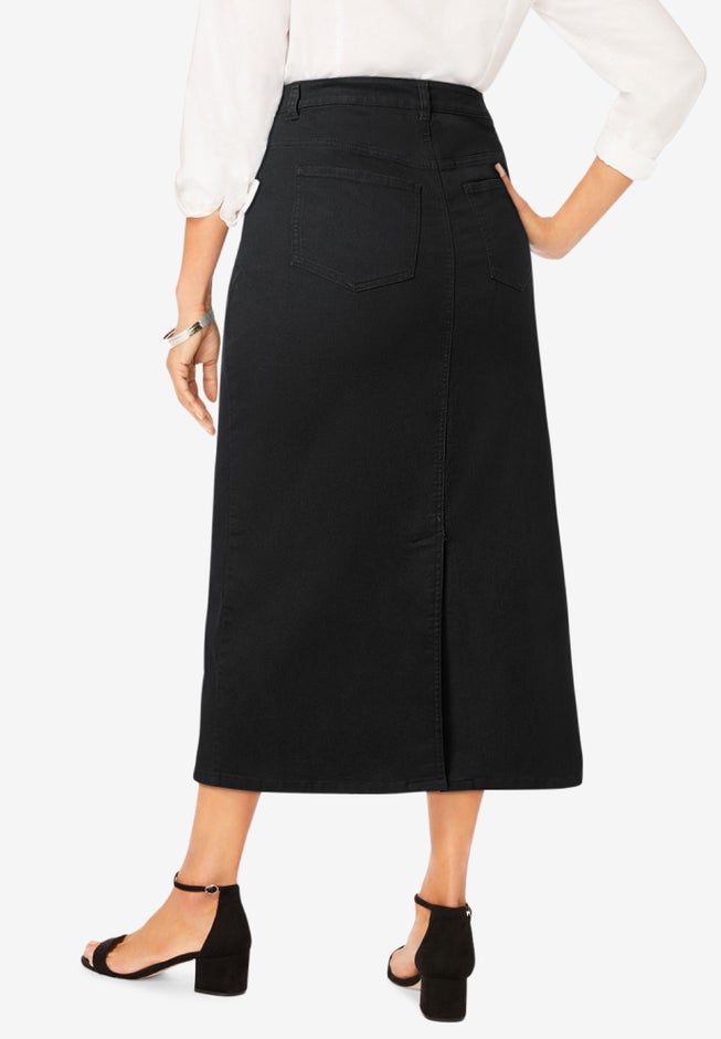 True Fit Stretch Denim Midi Skirt image number 2