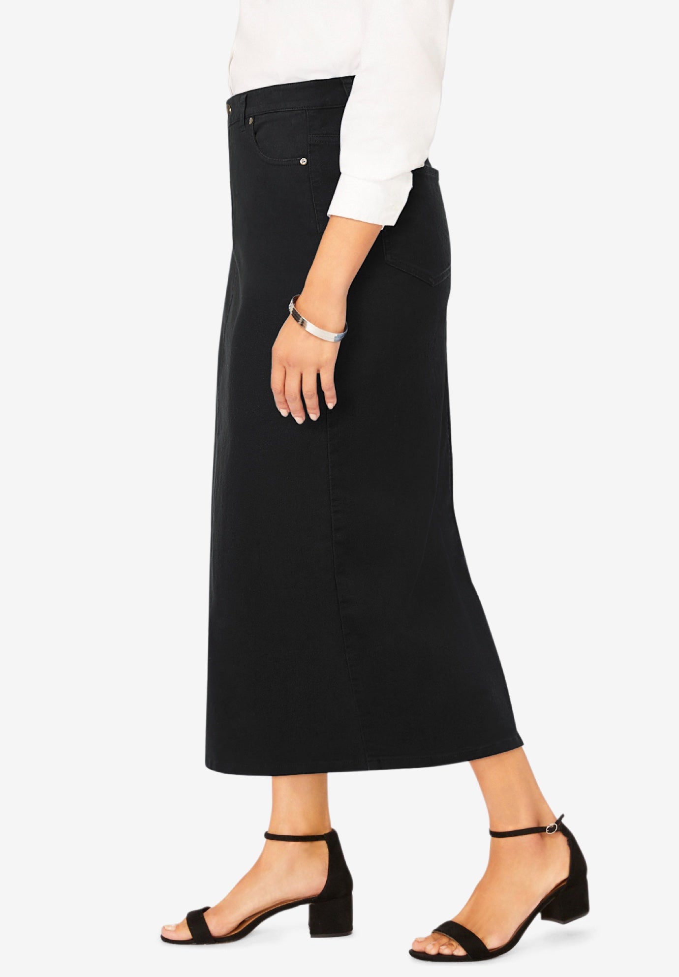 True Fit Stretch Denim Midi Skirt image number 3