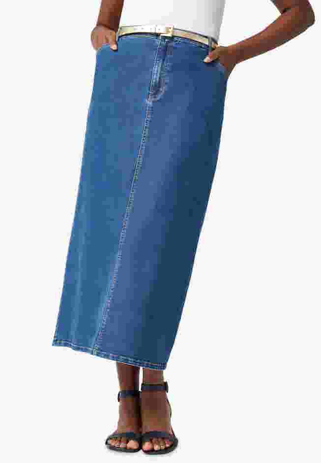 True Fit Stretch Denim Midi Skirt image number 0