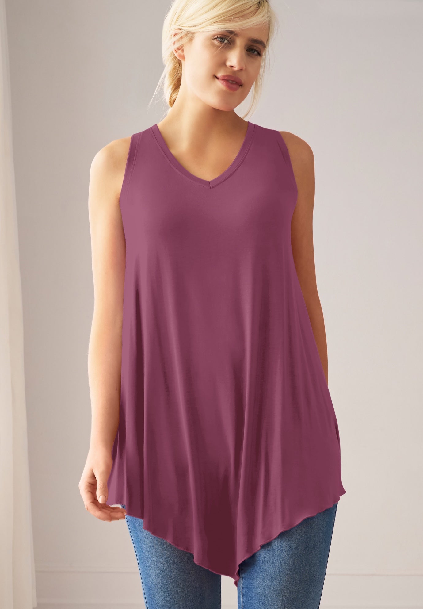 V-Neck Pointed Front A-Line Tank Top image number 0