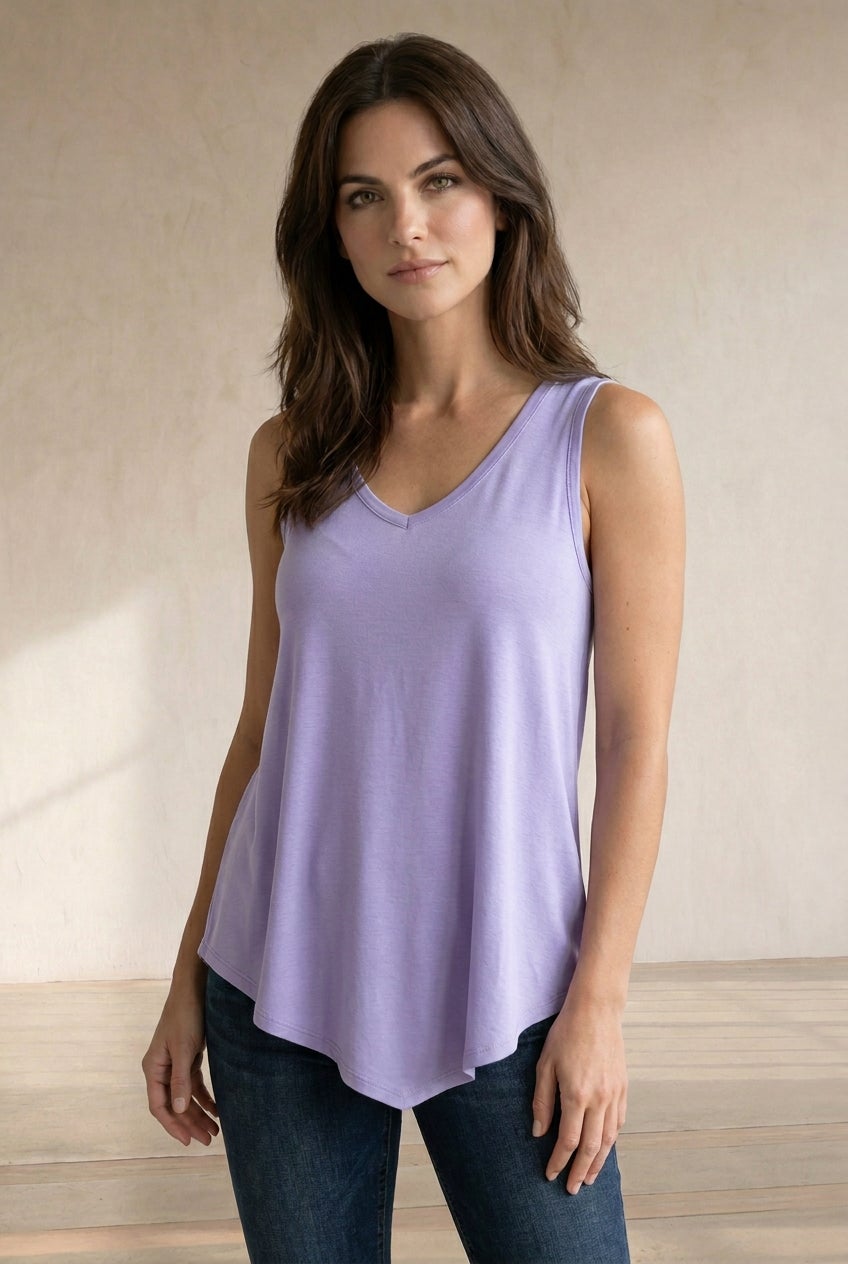 V-Neck Pointed Front A-Line Tank Top image number 0