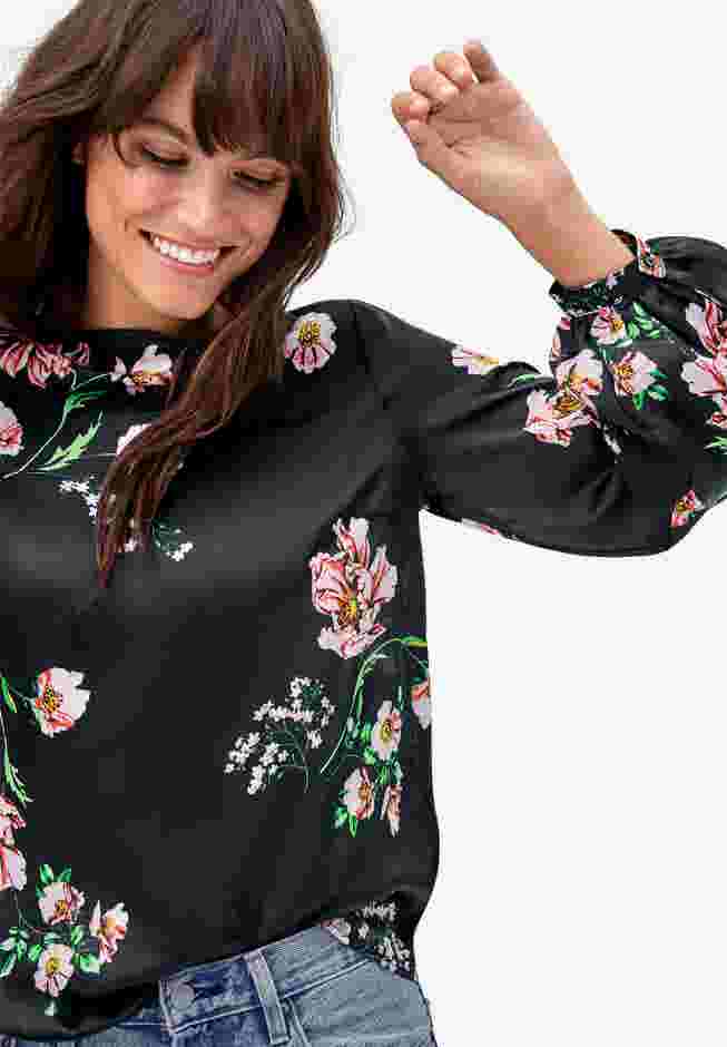 Blouson-Sleeve Satin Blouse image number 2
