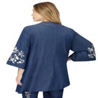 Plus Size Chambray Embroidered Kimono image number null