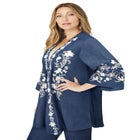 Plus Size Chambray Embroidered Kimono image number null