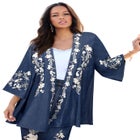Plus Size Chambray Embroidered Kimono image number null