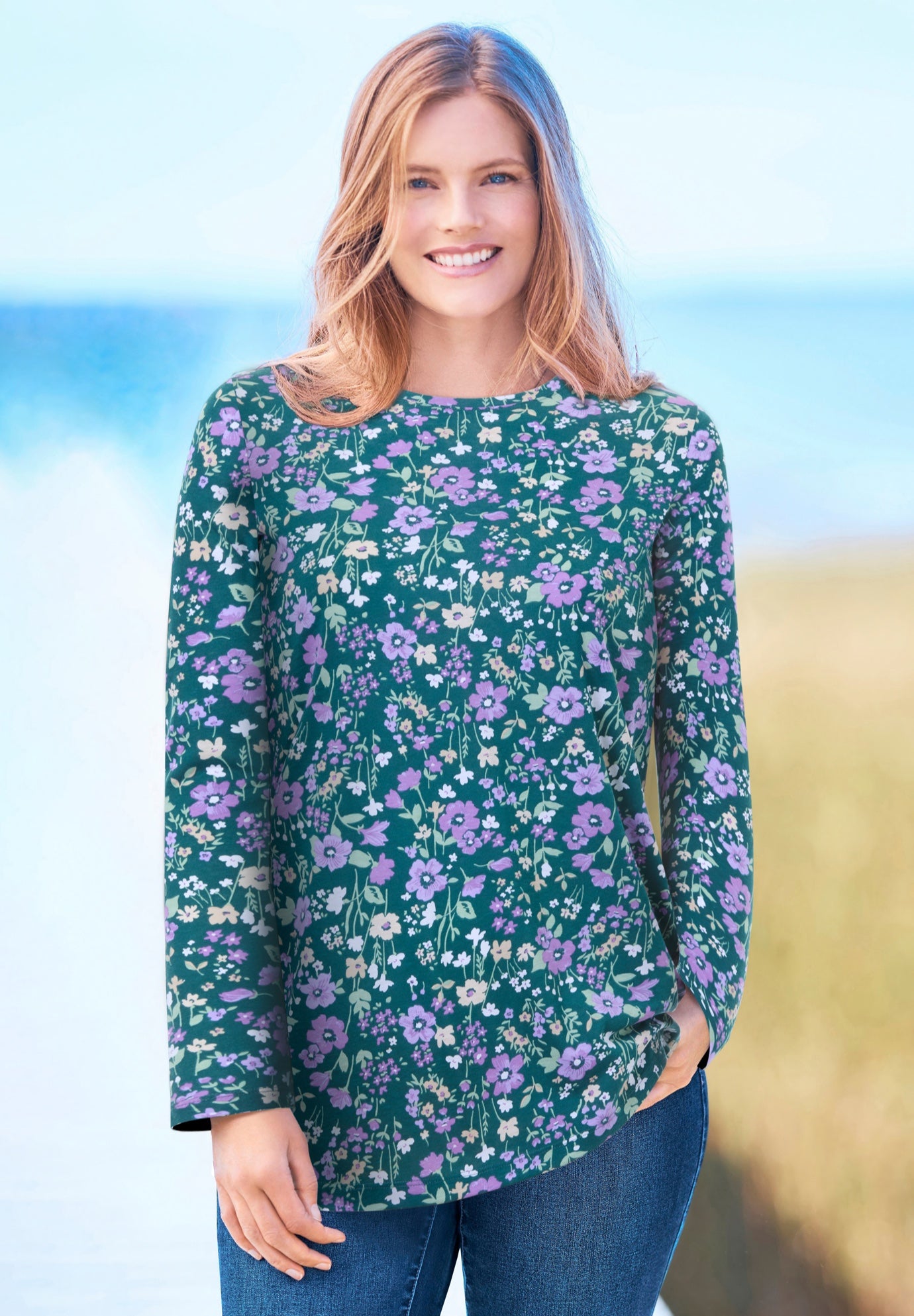 Perfect Printed Long-Sleeve Crewneck Tee image number 0
