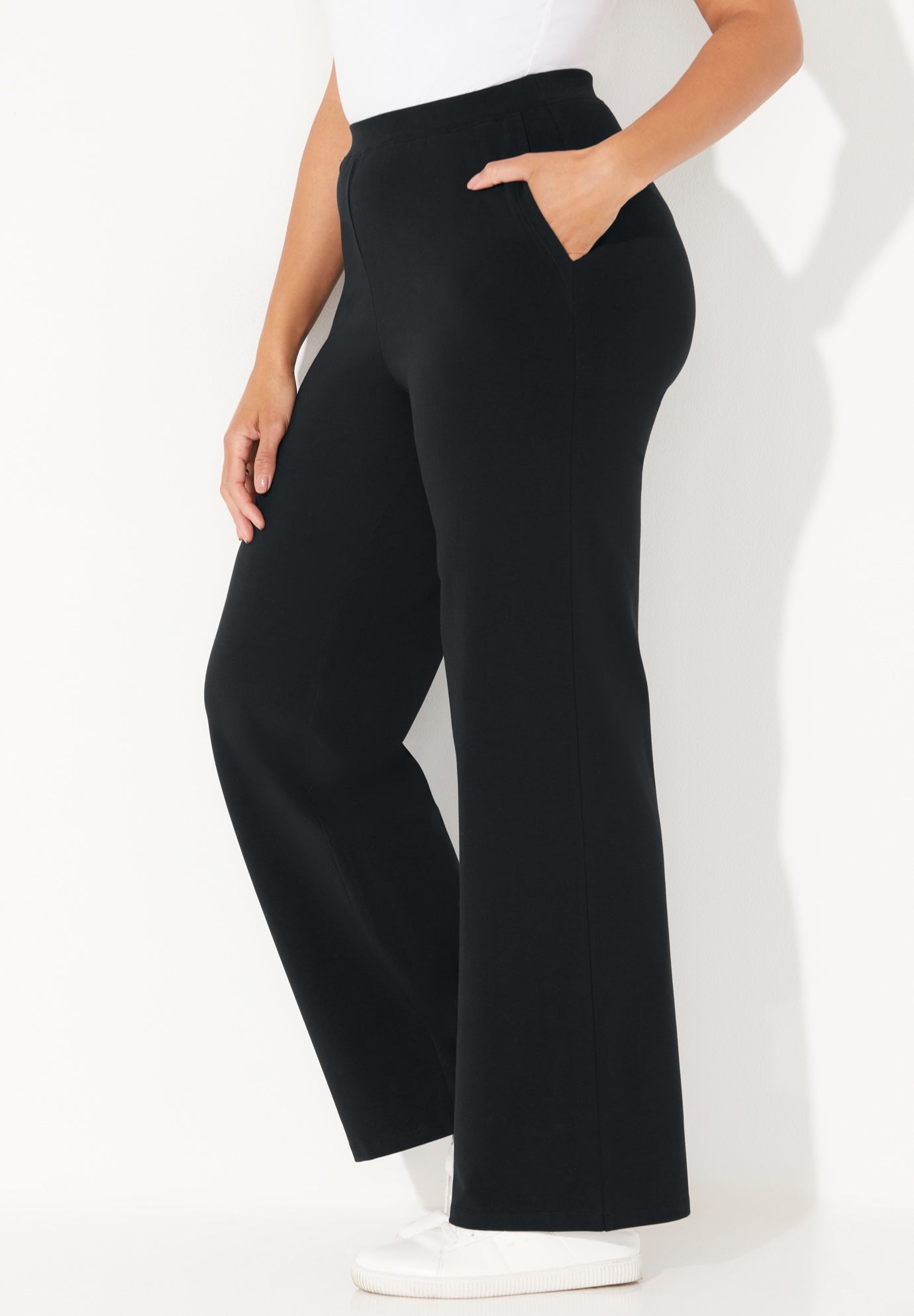 Wide Leg Pants Comfortable Fit Suprema®, Black | Catherines