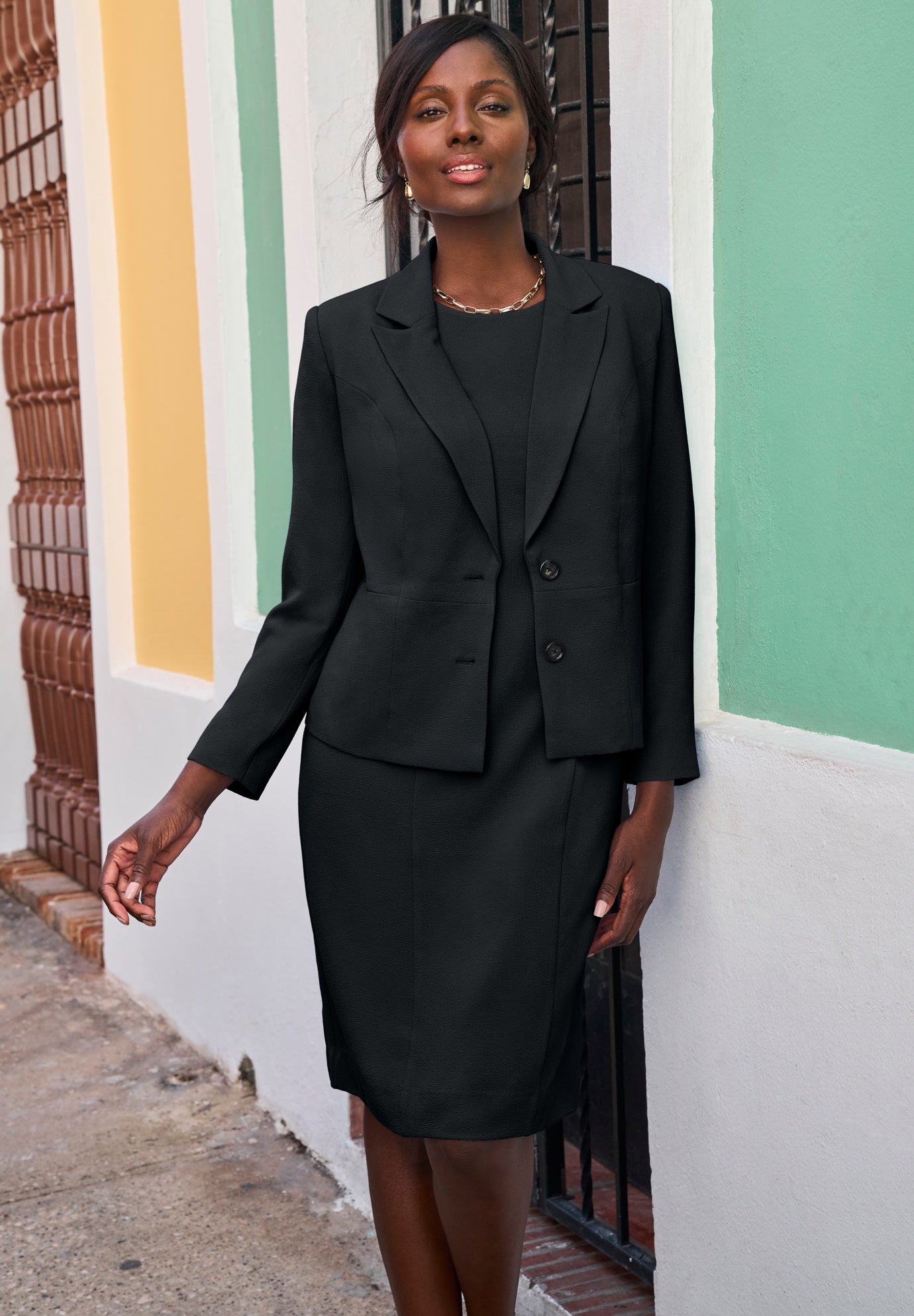 2-Piece Stretch Crepe Single-Breasted Jacket Dress image number 0