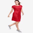 Cotton Jersey Knit Cinched-Waist Drawstring Midi Dress image number null