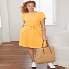 Cotton Jersey Knit Cinched-Waist Drawstring Midi Dress image number null