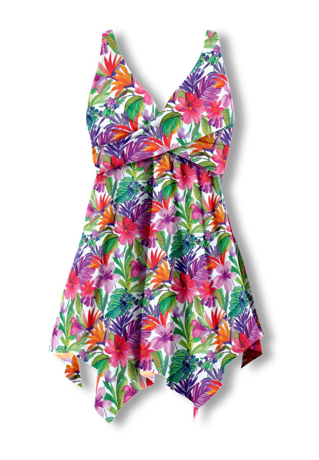 Handkerchief-Hem Twist-Front Tummy Control Two-Piece Swim Dress image number 3