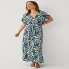 Stretch Knit Fit And Flare Elbow-Length Sleeve Tie-Back Maxi Dress image number null