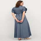 Stretch Knit Fit And Flare Elbow-Length Sleeve Tie-Back Maxi Dress image number 1