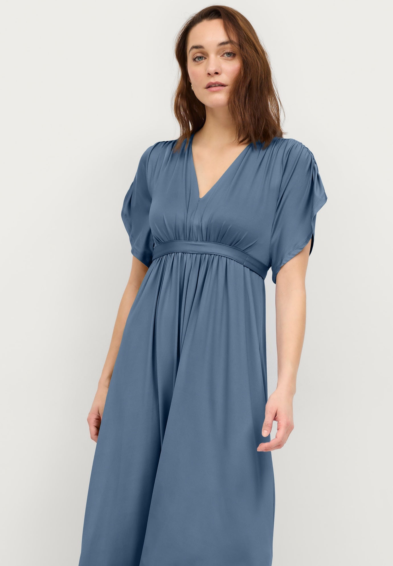 Stretch Knit Fit And Flare Elbow-Length Sleeve Tie-Back Maxi Dress image number 2