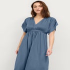Stretch Knit Fit And Flare Elbow-Length Sleeve Tie-Back Maxi Dress image number 2