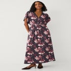 Stretch Knit Fit And Flare Elbow-Length Sleeve Tie-Back Maxi Dress image number null