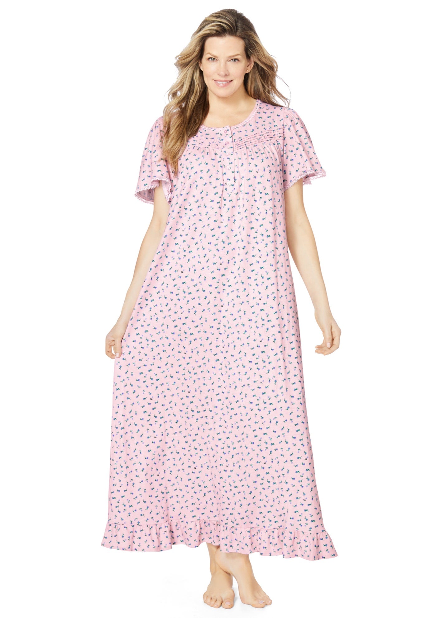 Long Floral Print Cotton Gown image number 0