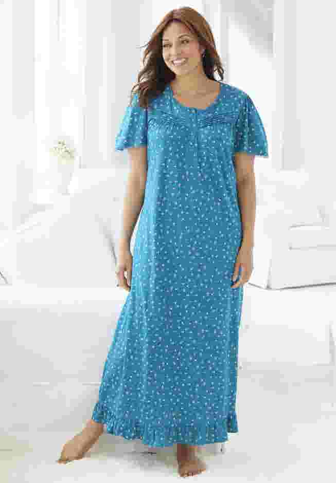 Long Floral Print Cotton Gown image number 3