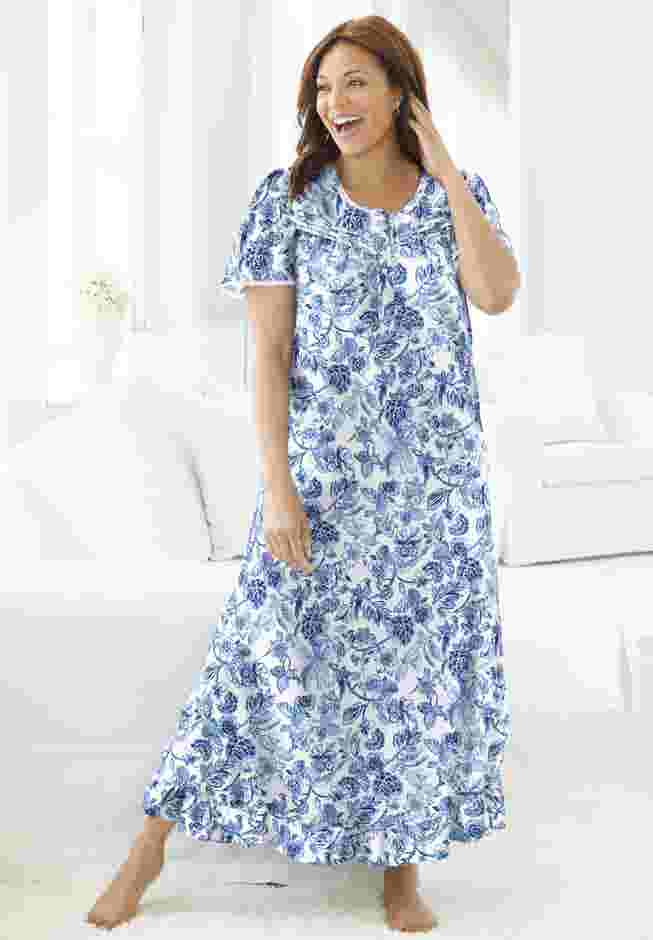 Long Floral Print Cotton Gown image number 5
