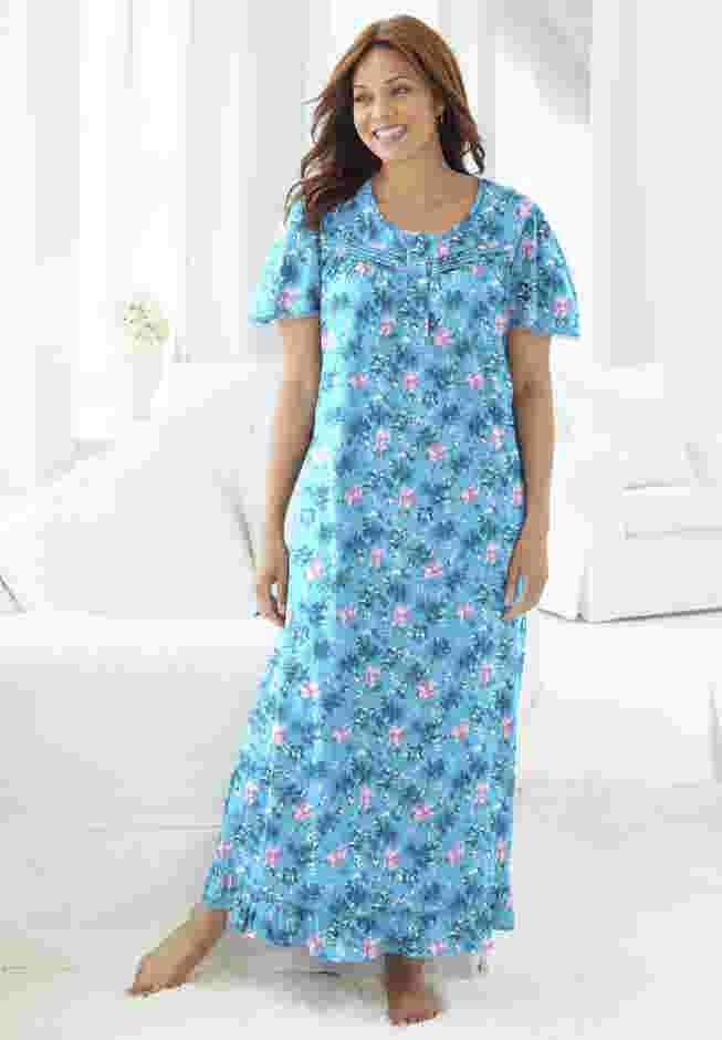 Long Floral Print Cotton Gown image number 6