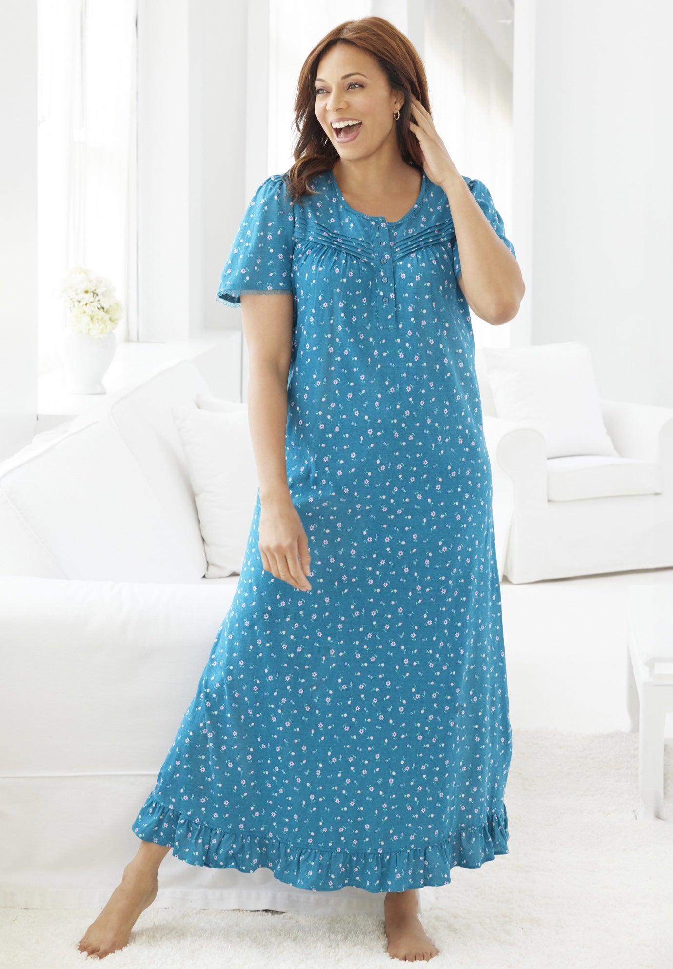 Long Floral Print Cotton Gown image number 0