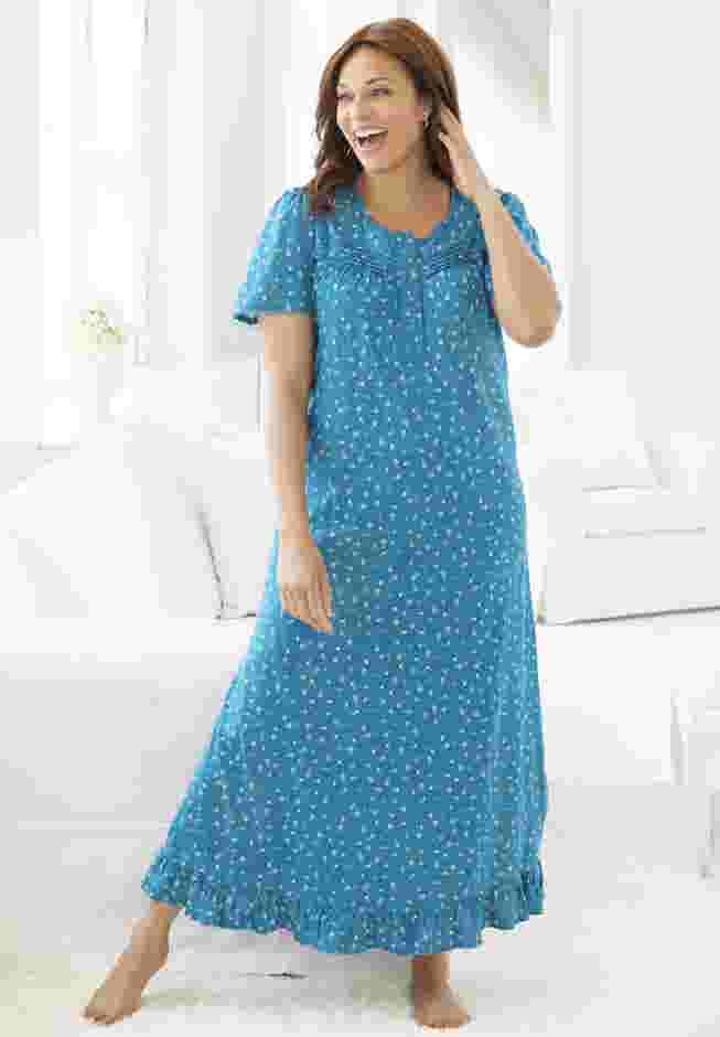 Long Floral Print Cotton Gown image number 0