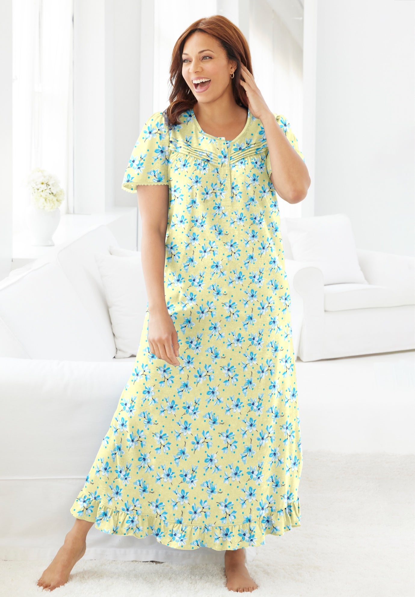 Long Floral Print Cotton Gown image number 0