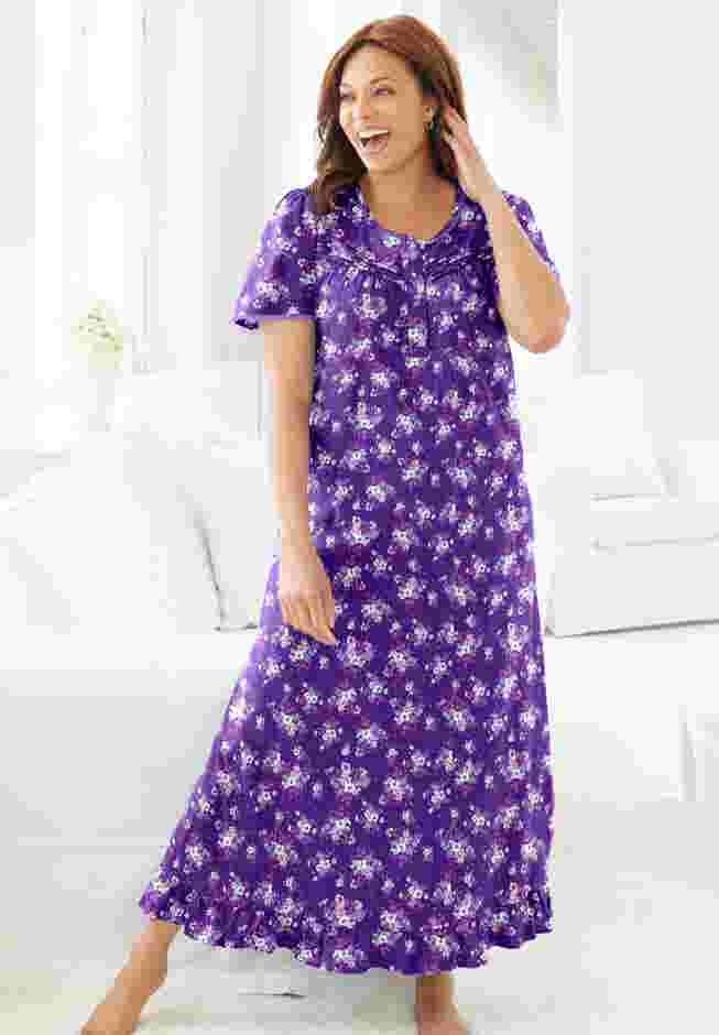 Long Floral Print Cotton Gown image number 0