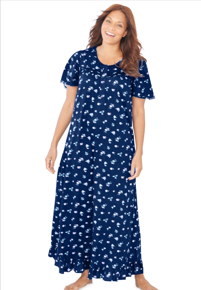Long Floral Print Cotton Gown image number 0