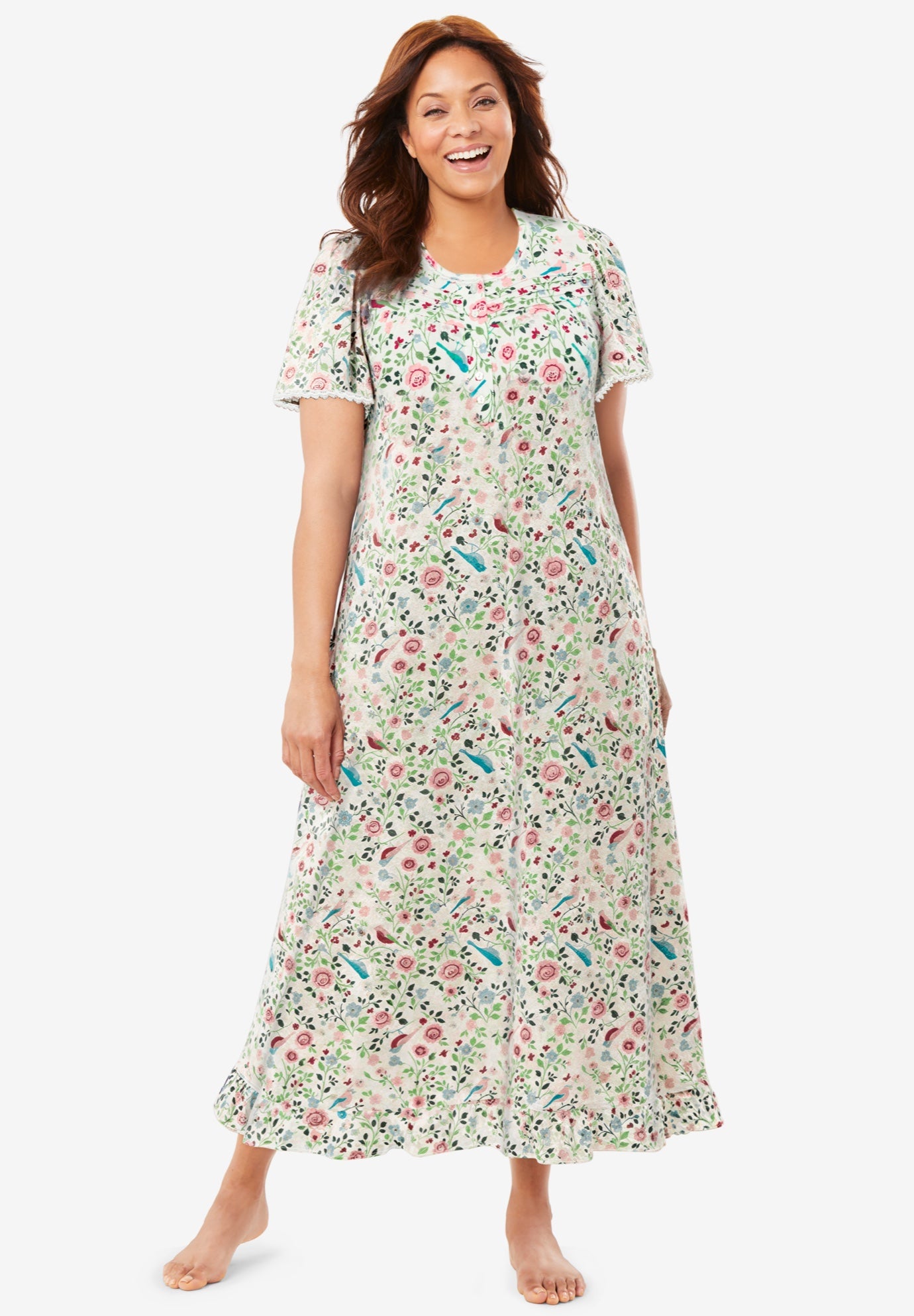 Long Floral Print Cotton Gown image number 0
