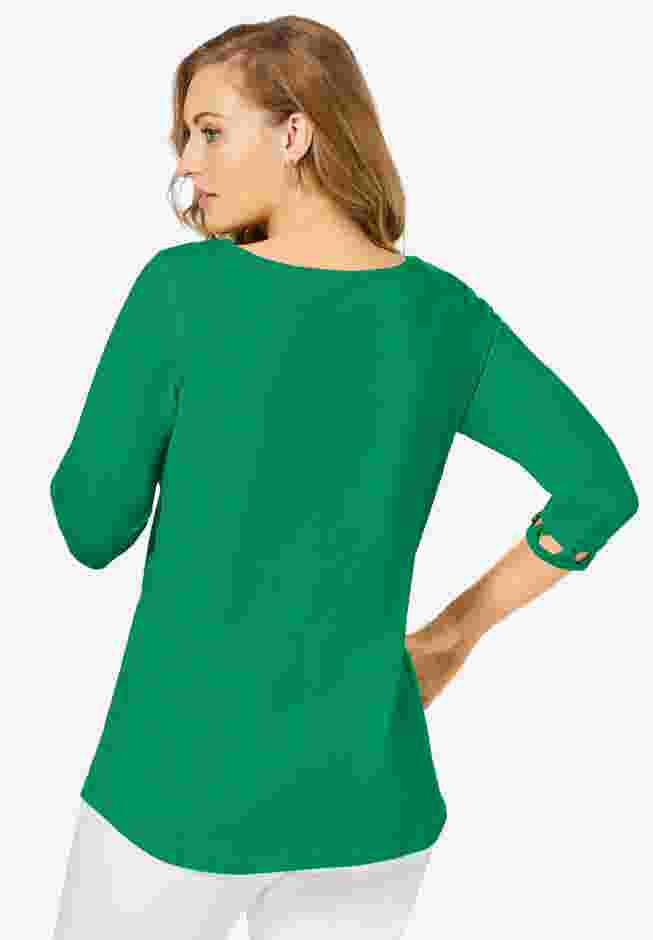 Stretch Cotton Lattice Boatneck Tunic image number 1