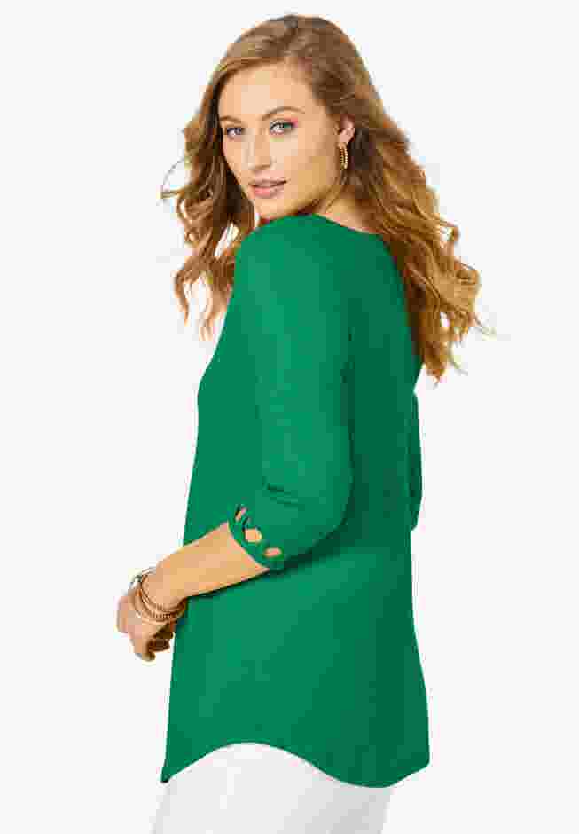 Stretch Cotton Lattice Boatneck Tunic image number 2